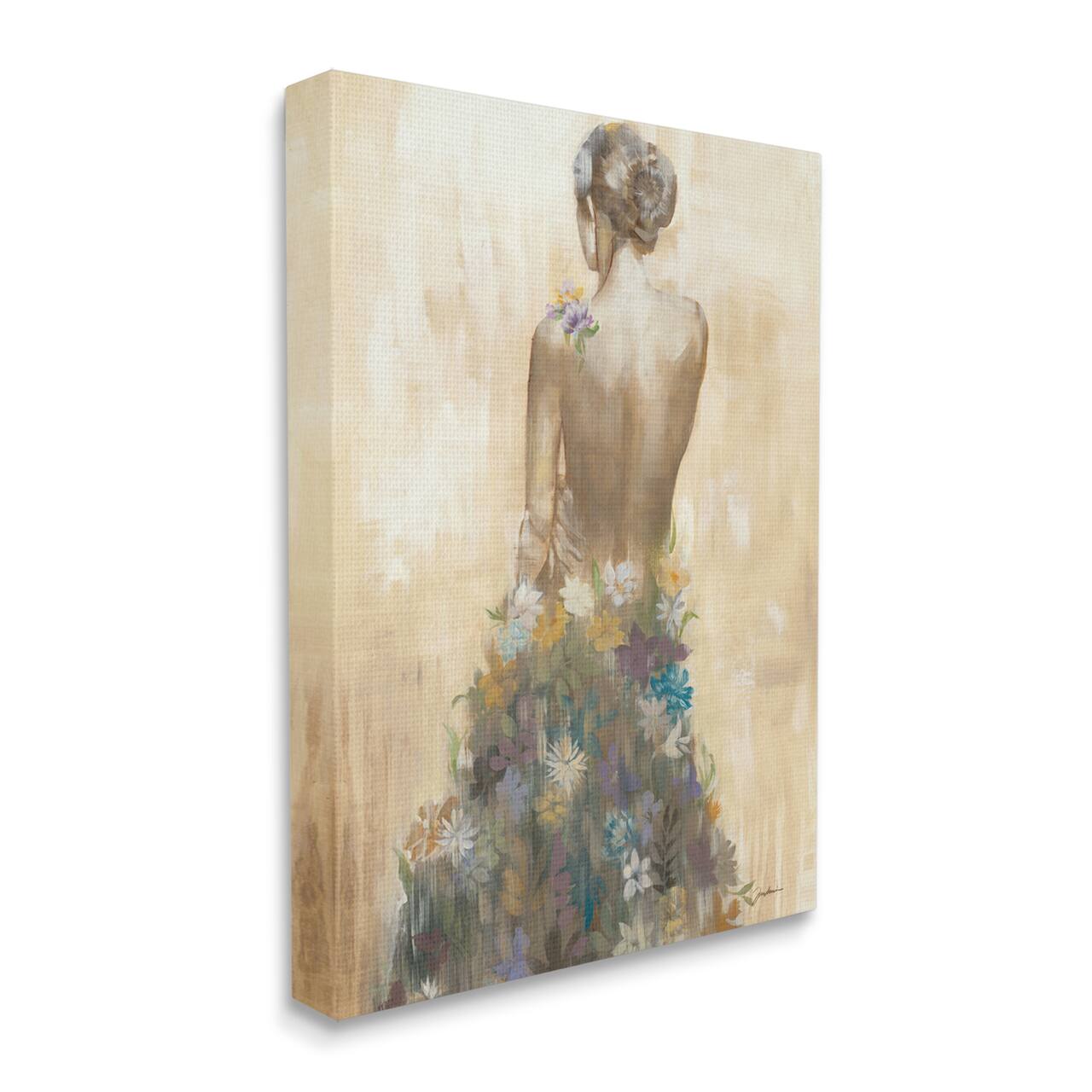 Stupell Industries Nude Female Body Soft Tone Flower Dress  Canvas Wall Art